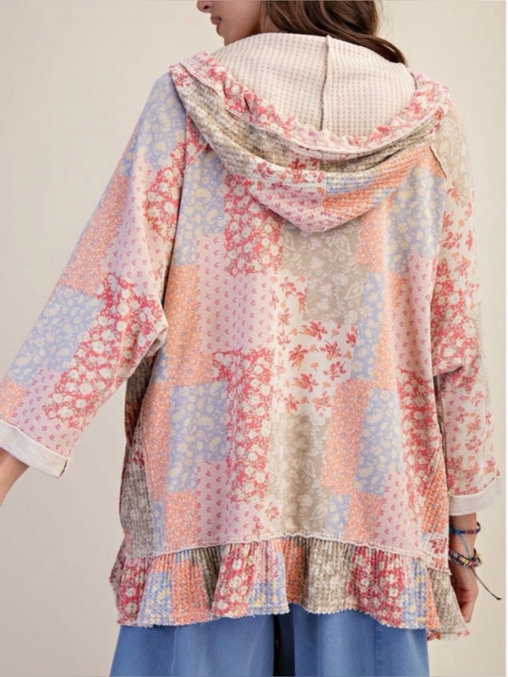 Patchwork Floral Hoodie Top - Pastel Pink Mix - Picture 6 of 10